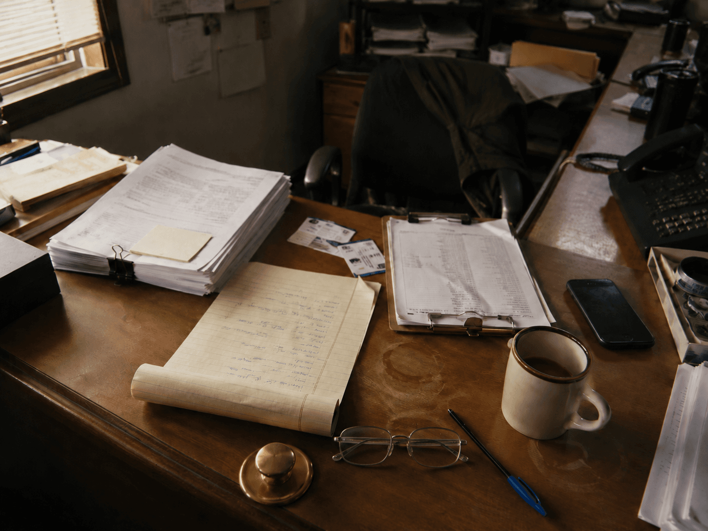 A business owner's office desk